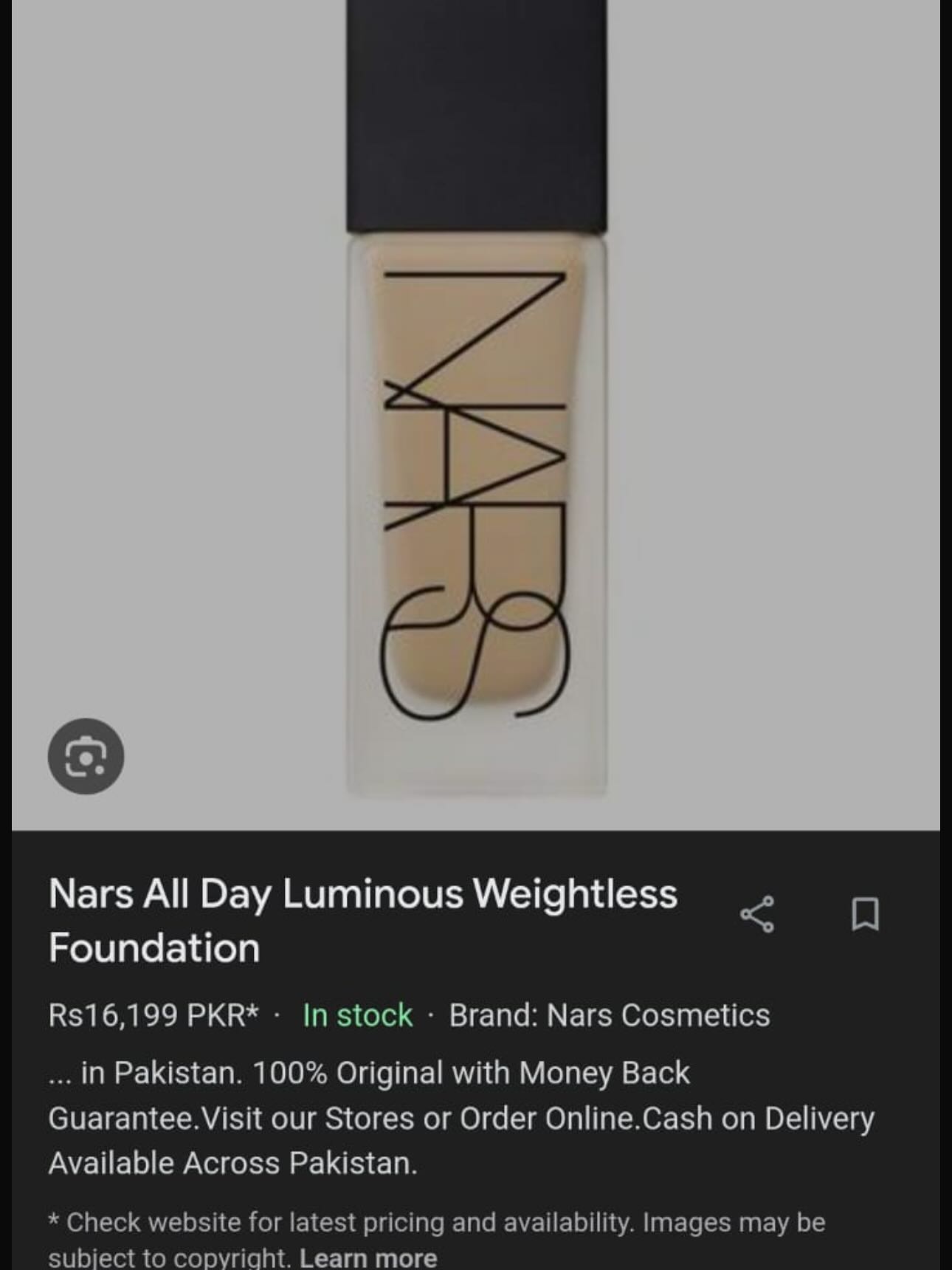 Nars Foundation (all day Luminous Weightless)  Rs 1,500  (Market price above 15k) Set of 3 in 1200 each 12 w